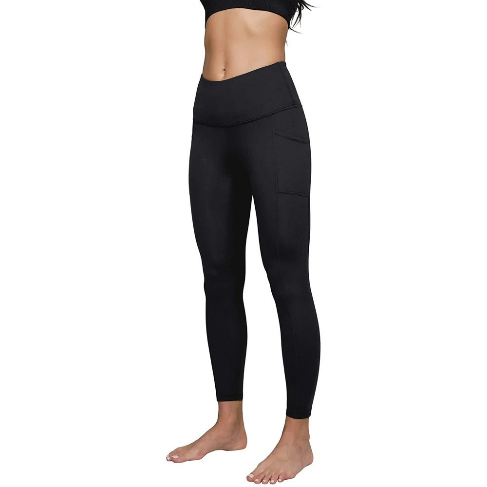Yogalicious Lux Womens High Rise Ankle Yoga Pants Side Pockets Black XS
